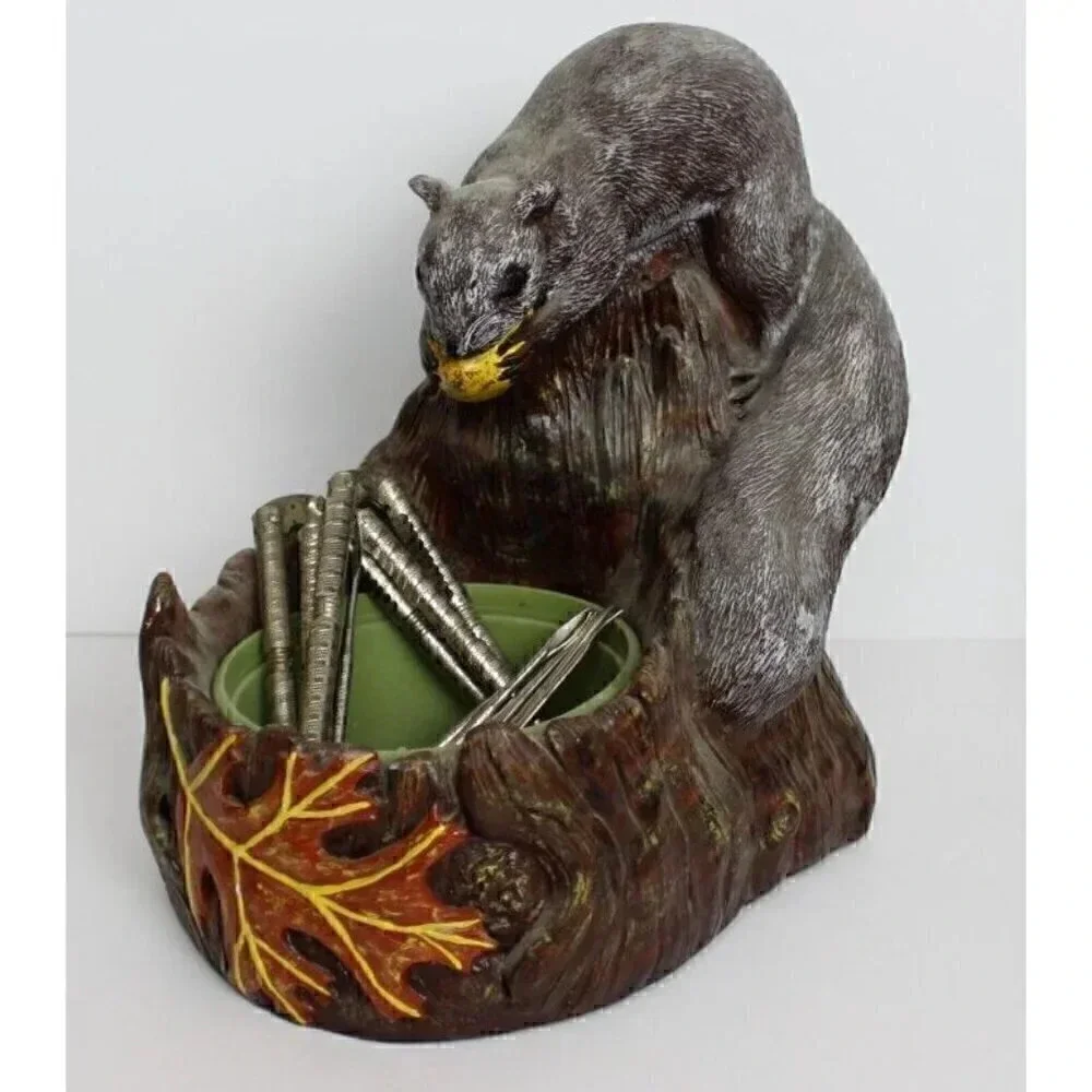 Vintage 1980 Squirrel Picking Nuts On Tree Nut Bowl w/ Nut Cracker Statue Figure
